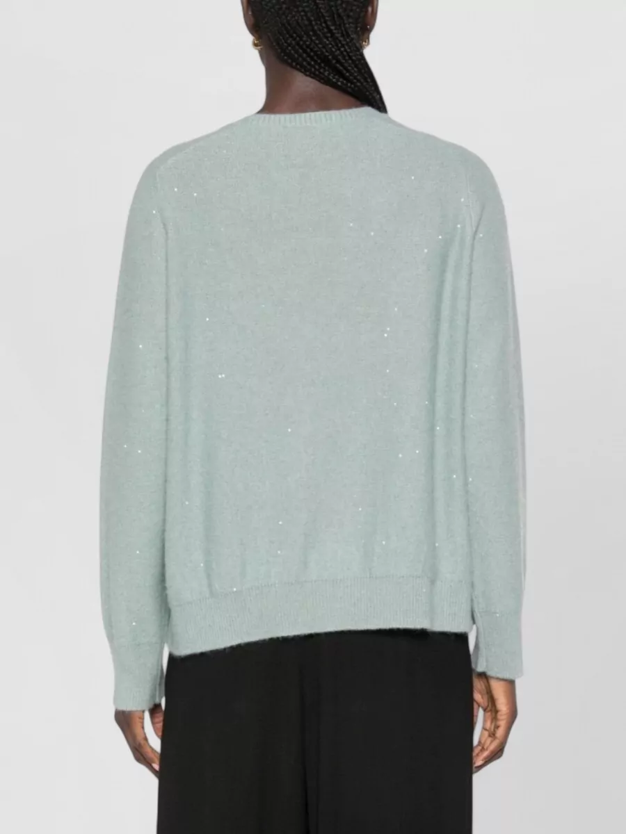 Fabiana Filippi Wool Silk Cashmere Alpaca Sequin Embellished Ribbed Trim Sweater
