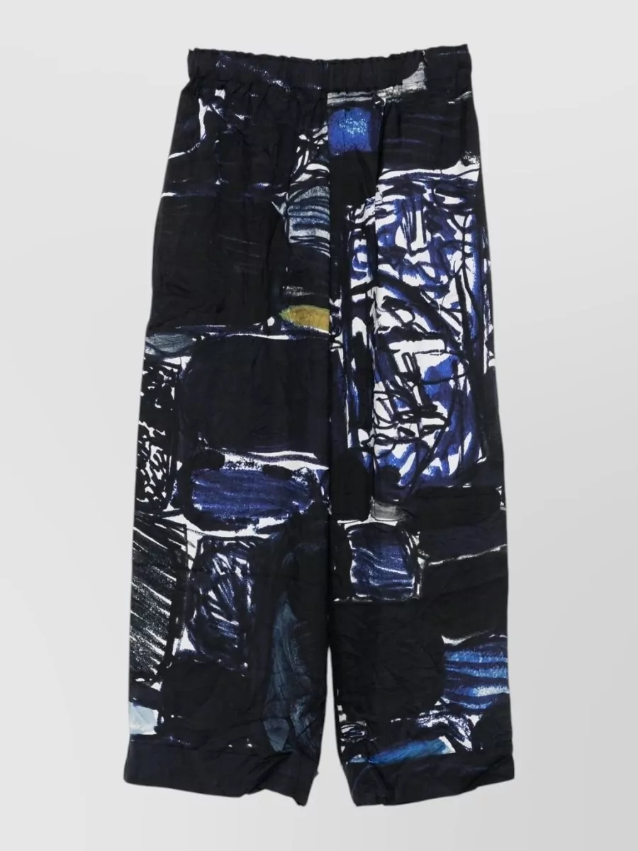 Daniela Gregis Silk Abstract-Print Cropped Wide-Leg Trousers