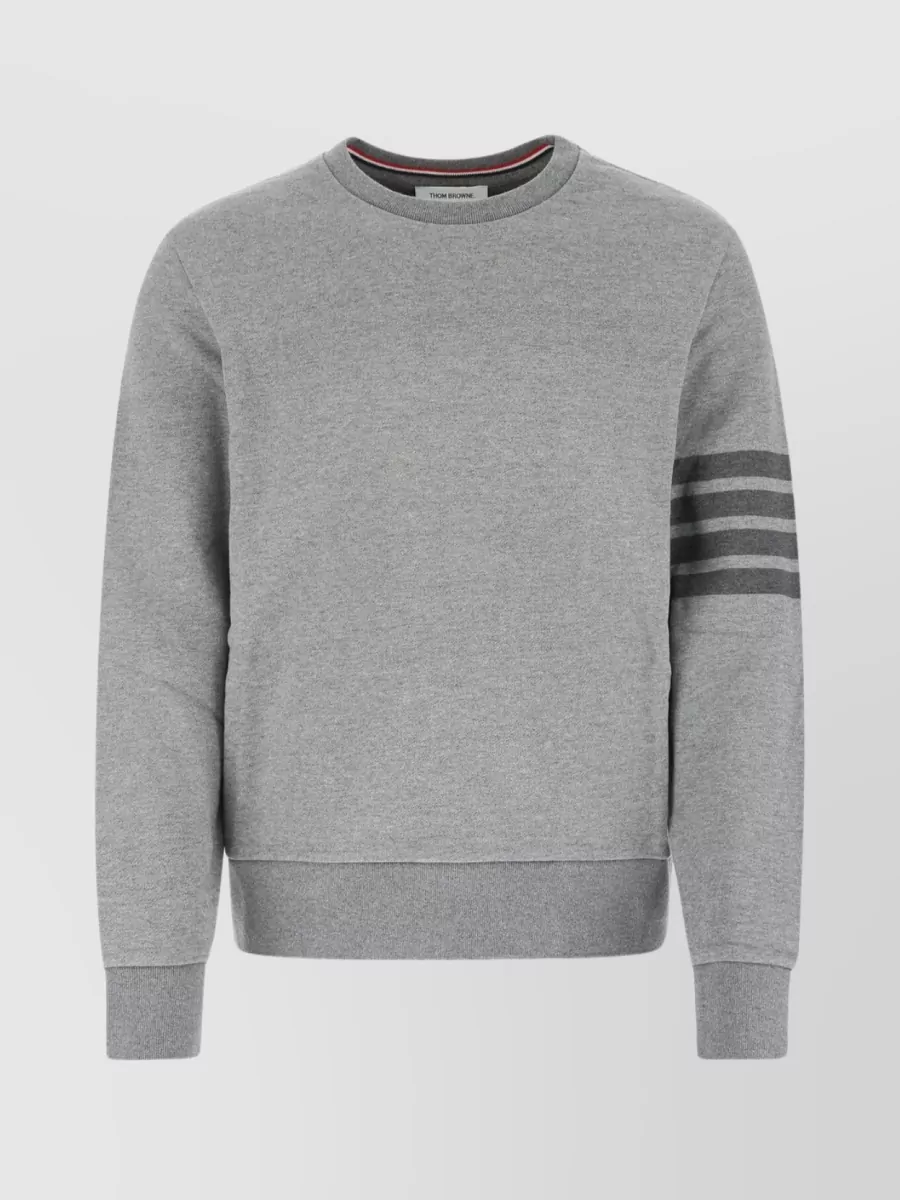 Thom Browne Cotton Crew-neck Sweatshirt With Striped Sleeve Detail In Gray