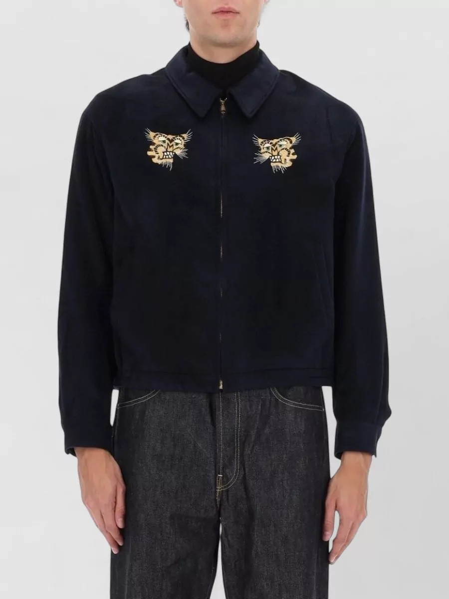 Visvim Embroidered Long Sleeve Jacket With Ribbed Cuffs