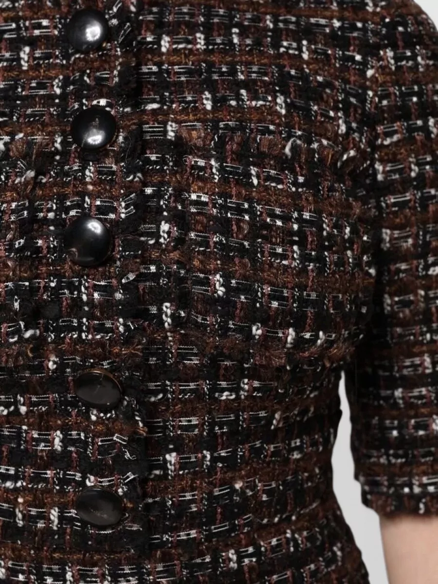 Dolce&Gabbana Tweed Short-Sleeve A-Line Mini Dress