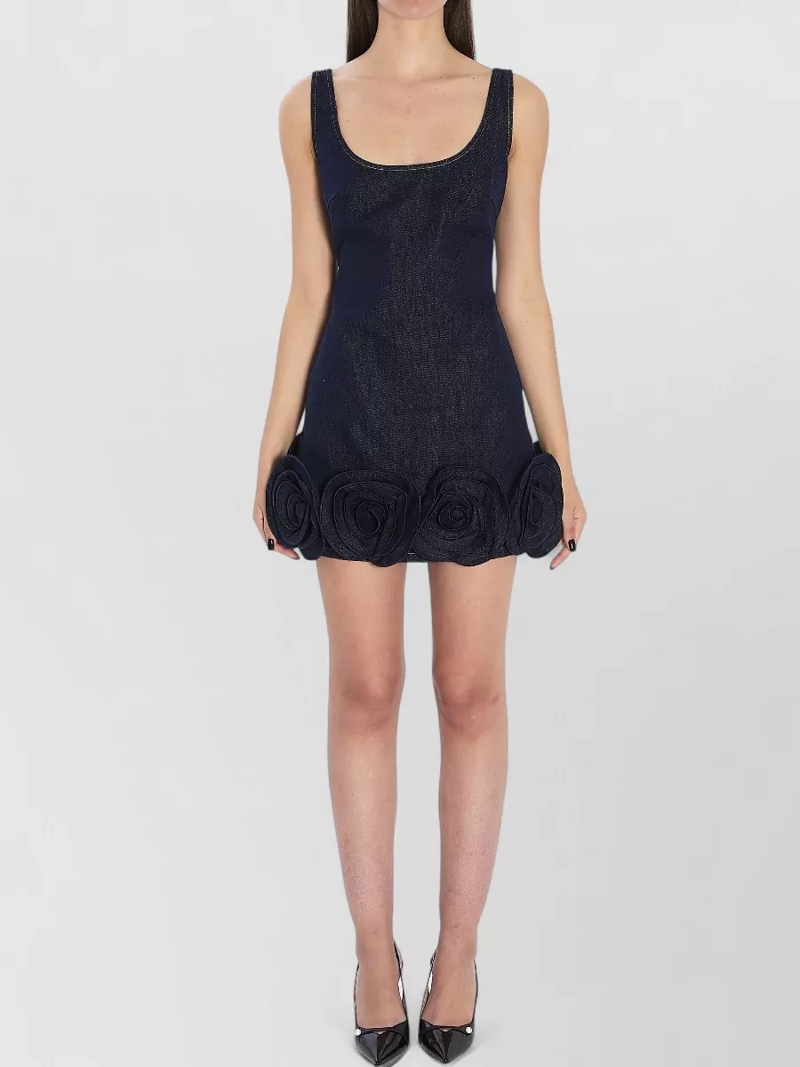 Self-Portrait Denim Floral-Embellished Mini Dress