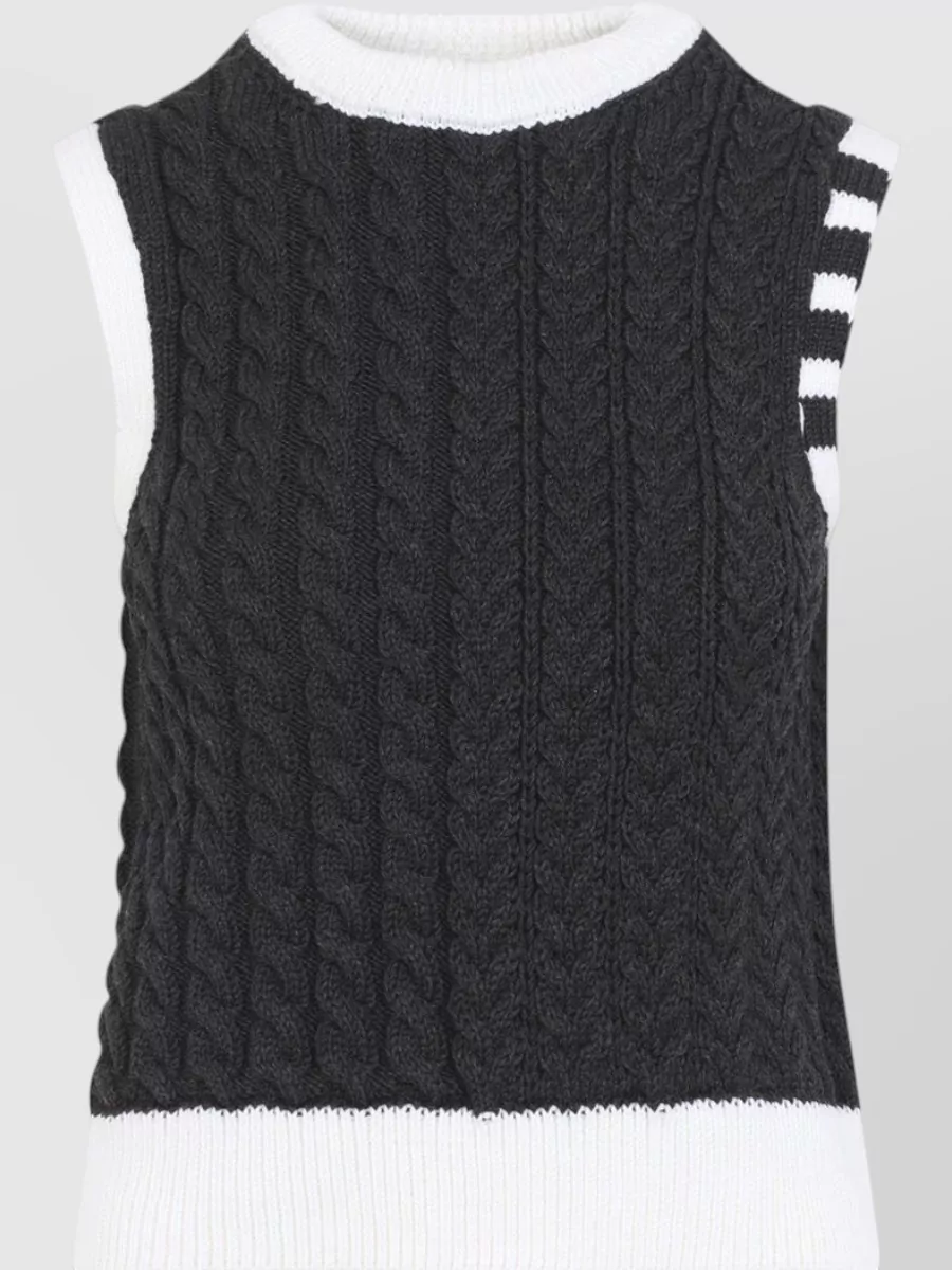 Thom Browne Virgin Wool Cable Knit Sleeveless Top