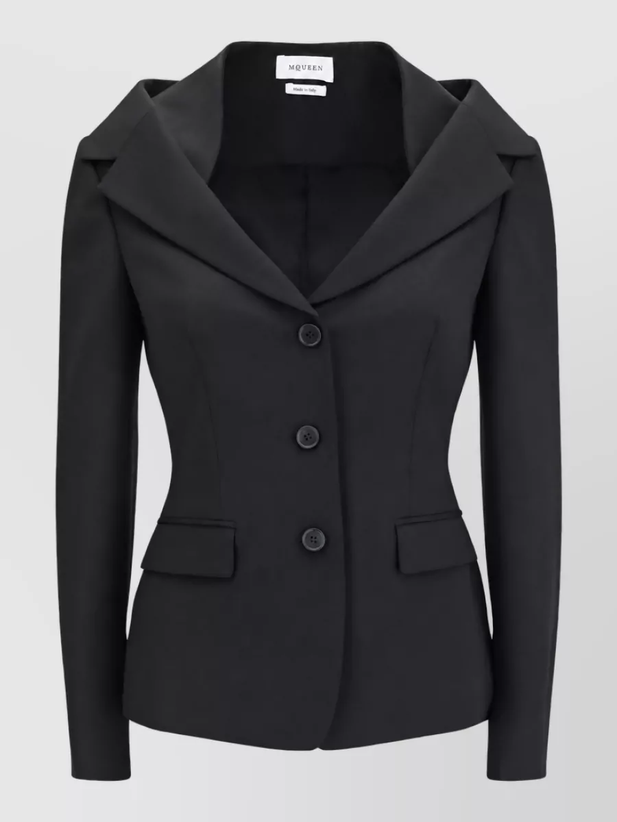 Alexander McQueen wool off-shoulder single-breasted jacket
