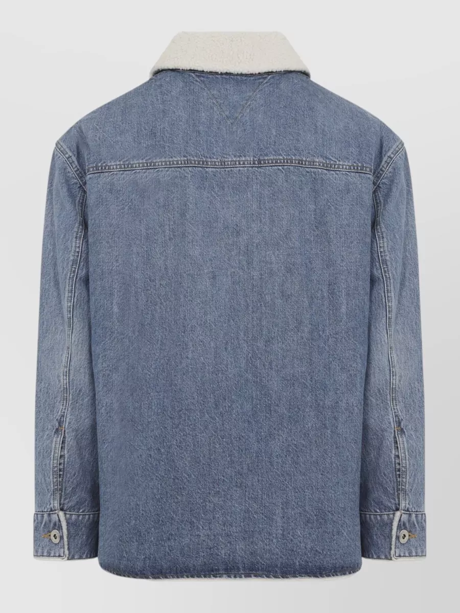 Bottega Veneta Shearling Collar Denim Single Breasted Coat