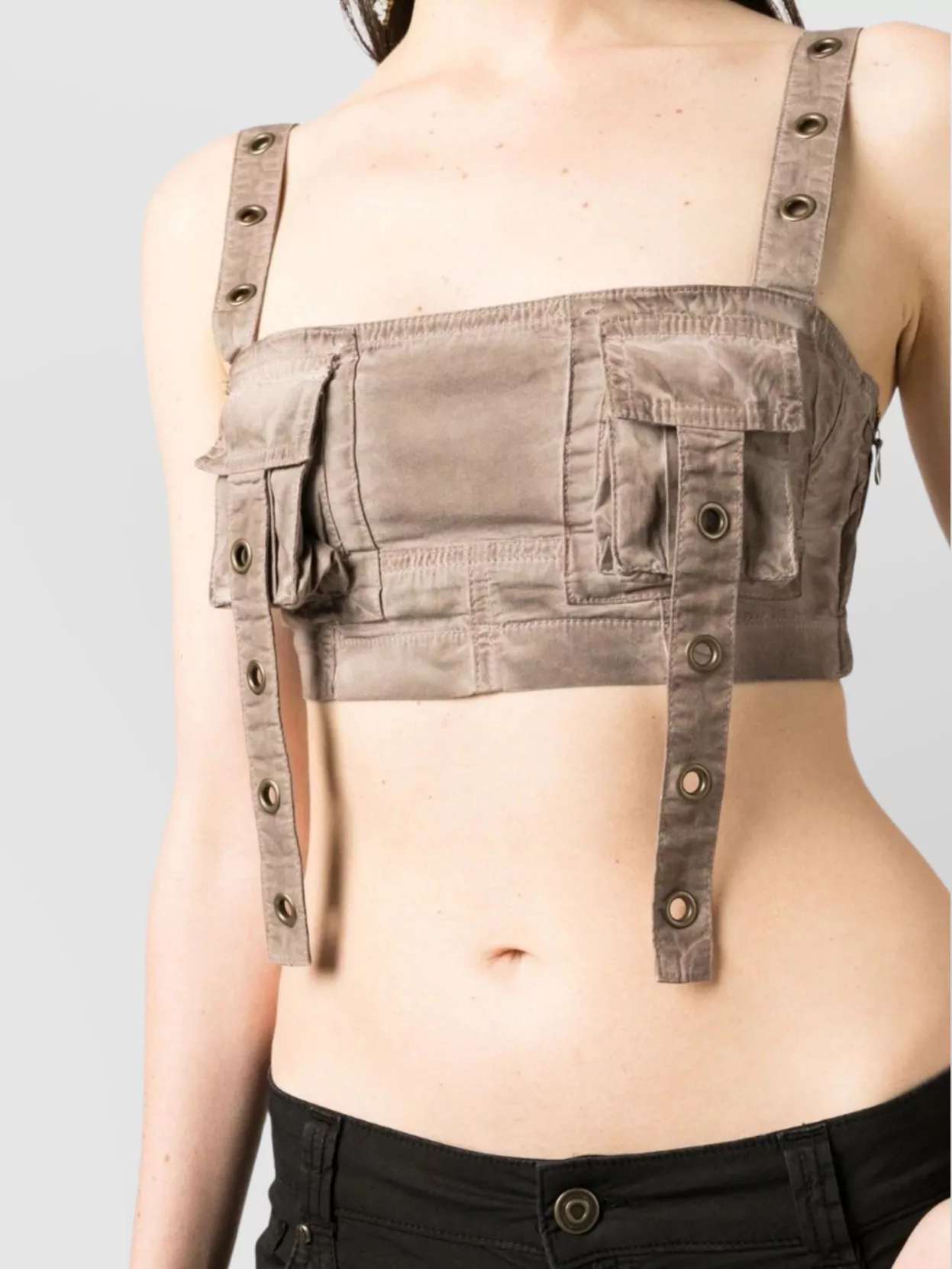 Blumarine Top With Adjustable Straps And Front Pockets In Neutral