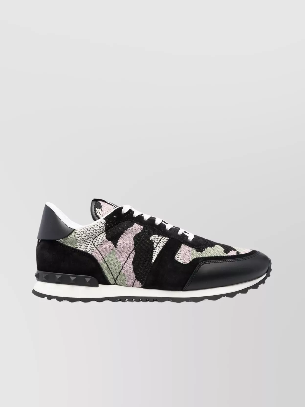 Shop Valentino Rugged Camo Panelled Low Top Sneakers In Black