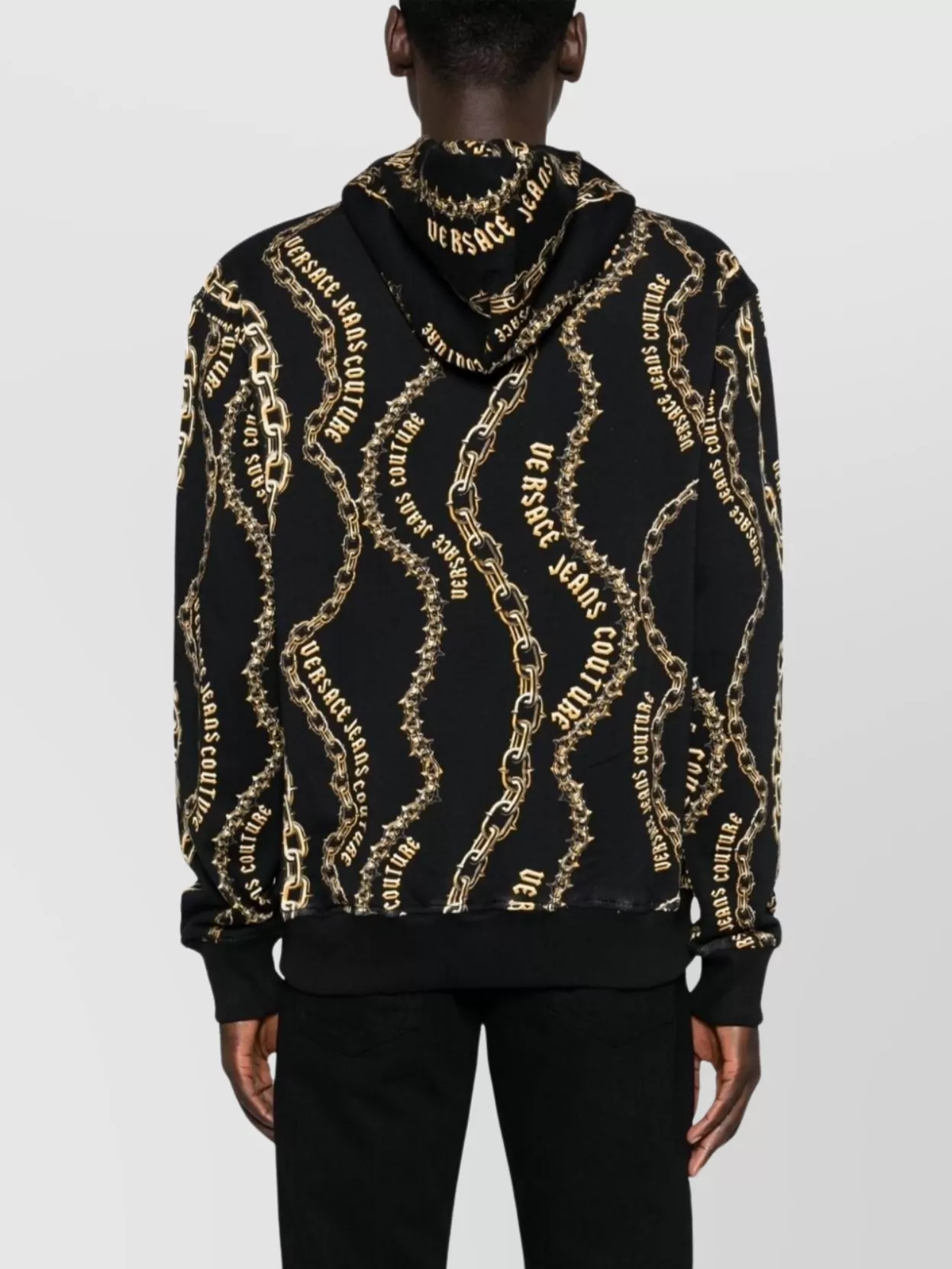 Shop Versace Jeans Couture Graphic Print Hooded Sweatshirt In Metallic