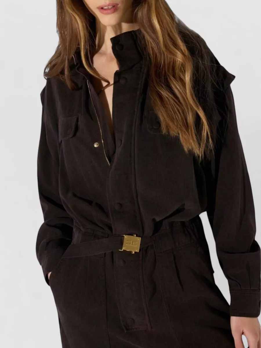 Elisabetta Franchi Lyocell Oversized Long-Sleeve Belted Jumpsuit