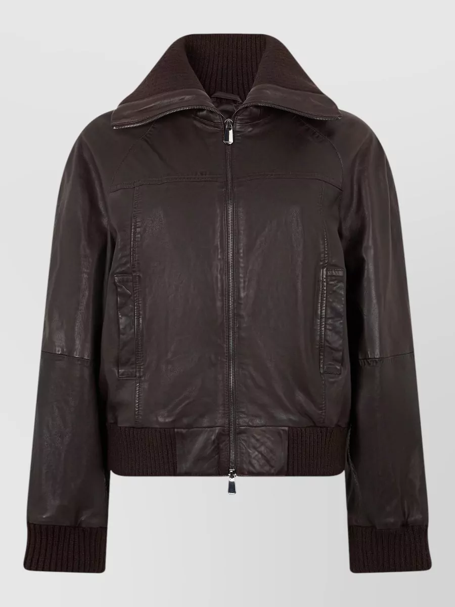 Pinko leather jacket with knit inserts
