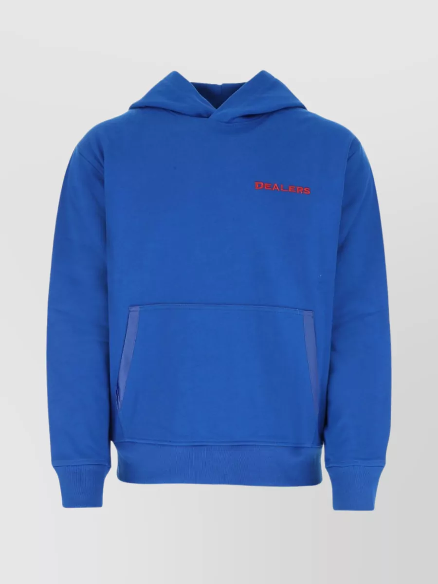 Shop Just Don Contrasting Embroidery Cotton Hoodie In Blue