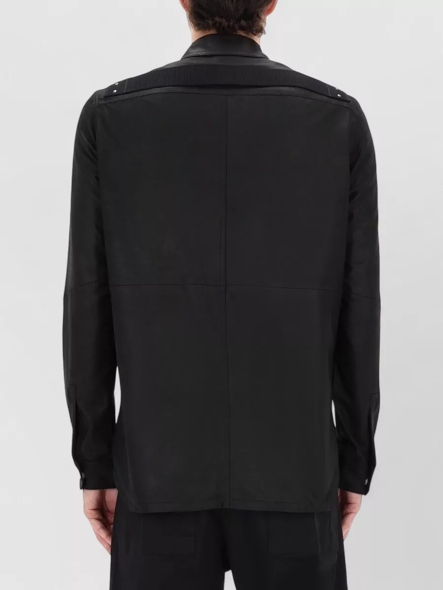 Rick Owens Leather Jacket Long Sleeves Chest Pockets Collar