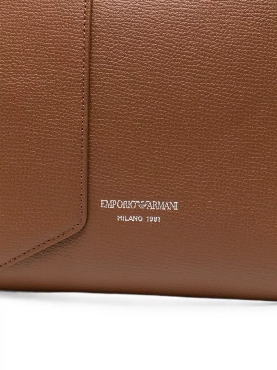 Emporio Armani Grained Leather Logo Print Paneled Tote Bag