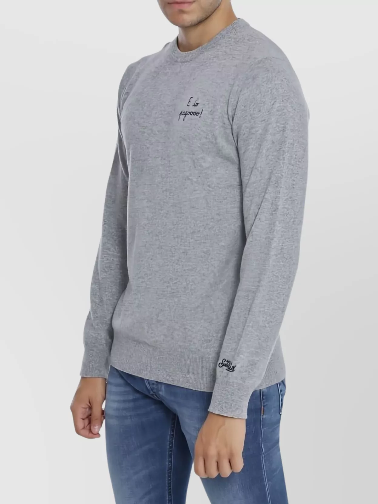 Mc2 Saint Barth Crew Neck Long Sleeve Embroidered Sweatshirt In Gray