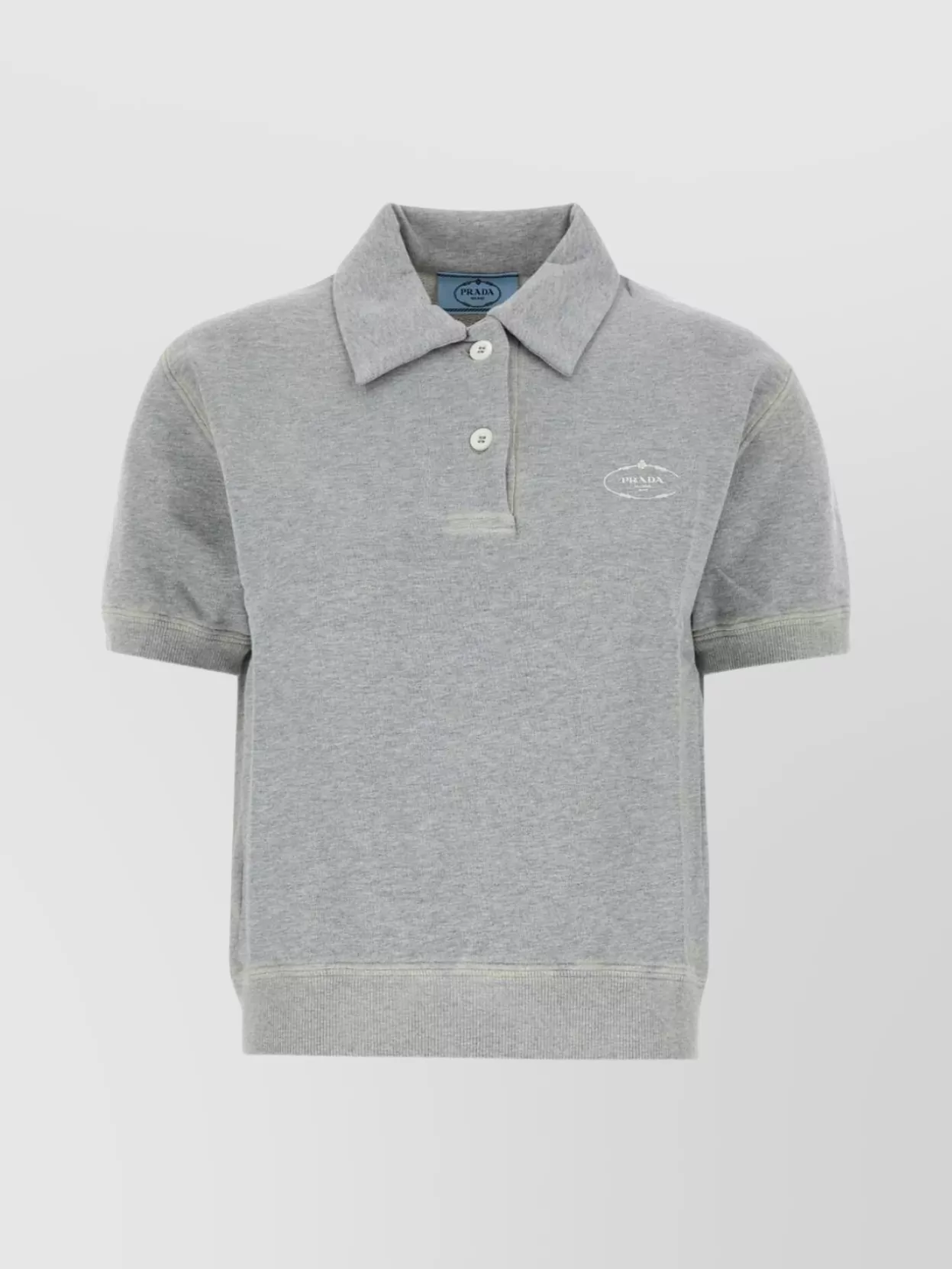 Prada Cotton Shirt With Collar And Ribbed Hem In Gray