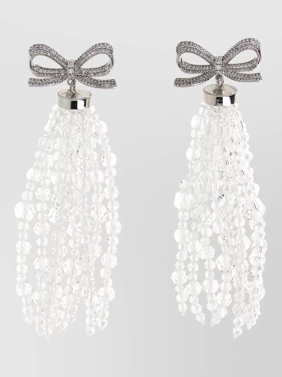 Self-Portrait crystal-embellished bow waterfall earrings