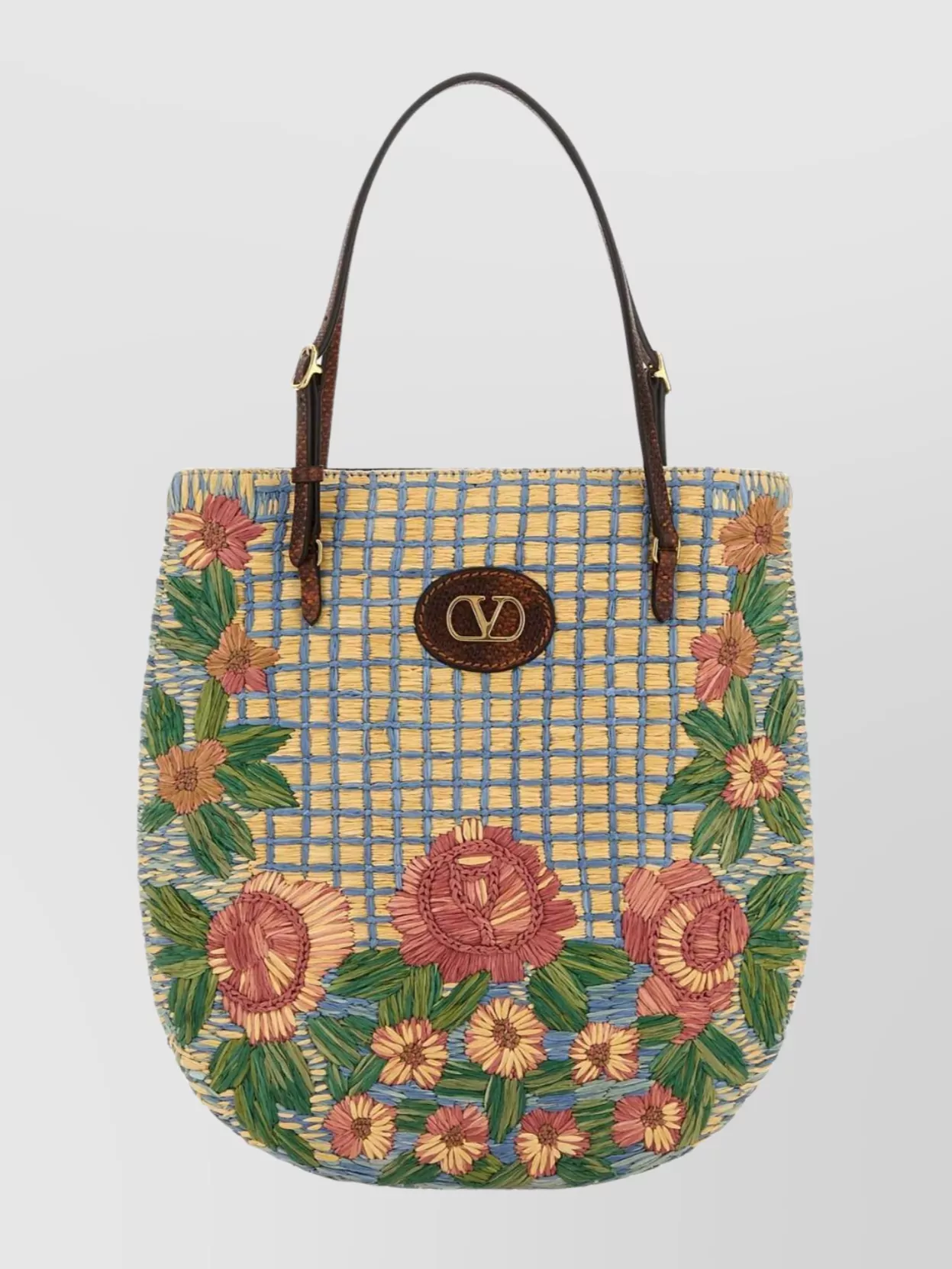 Valentino Garavani Vlogo Signature Embroidered Raffia Shoulder Bag