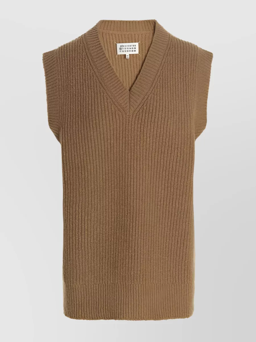 Shop Maison Margiela Sleeveless V-neck Knitted Vest In Brown