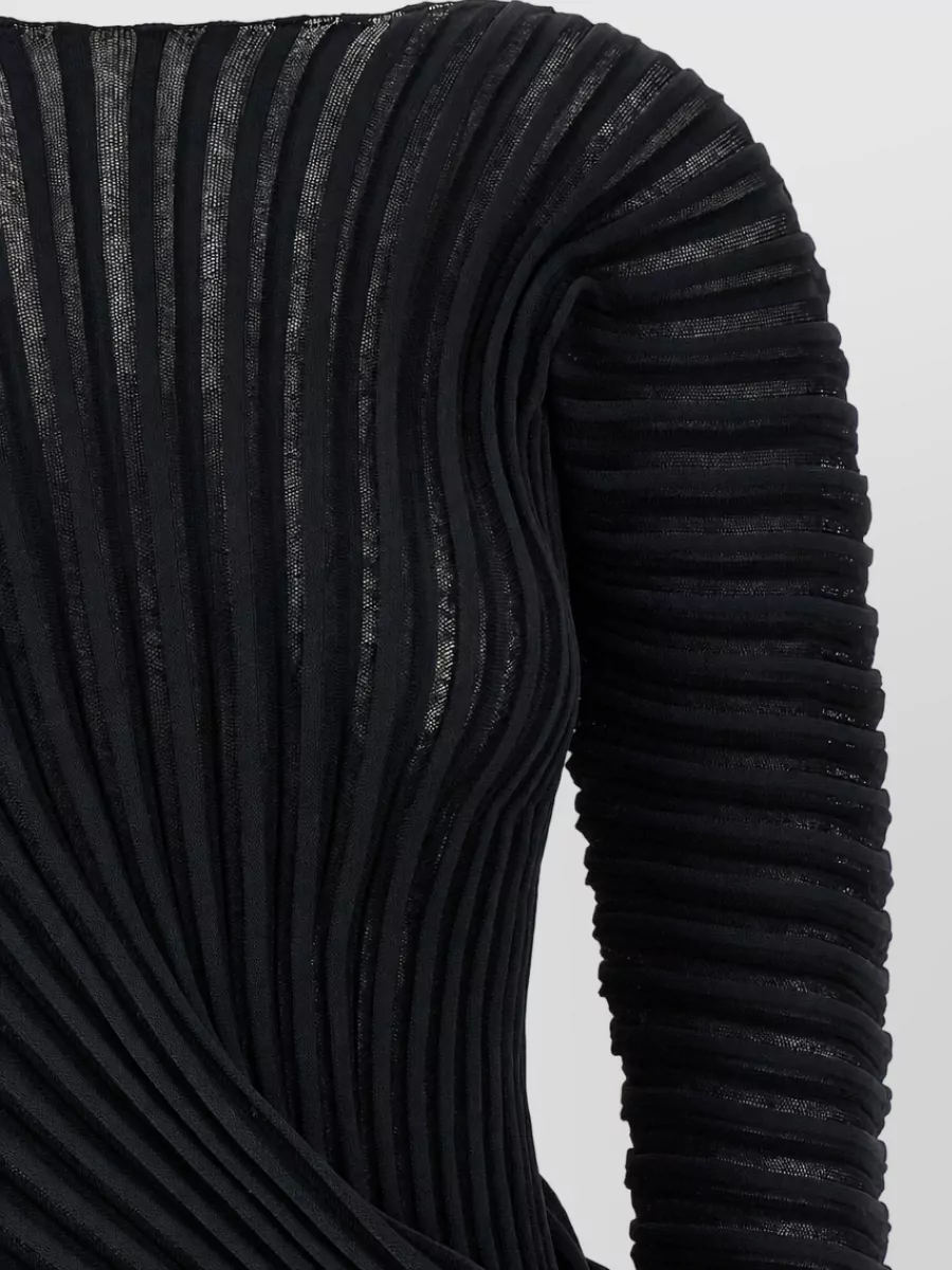 Issey Miyake Pleated Asymmetric Crew Neck Top