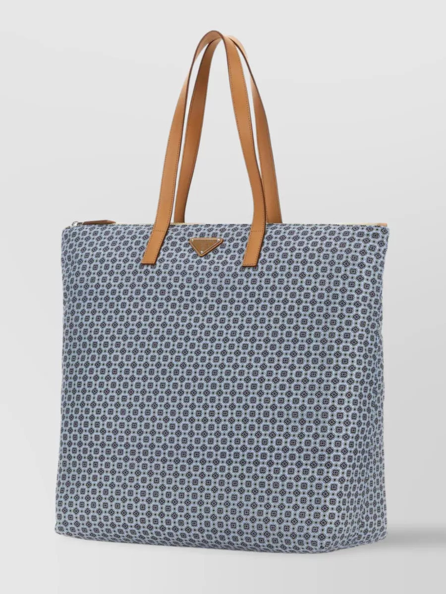 Shop Prada Printed Two-tone Re-nylon Tote Bag In Blue
