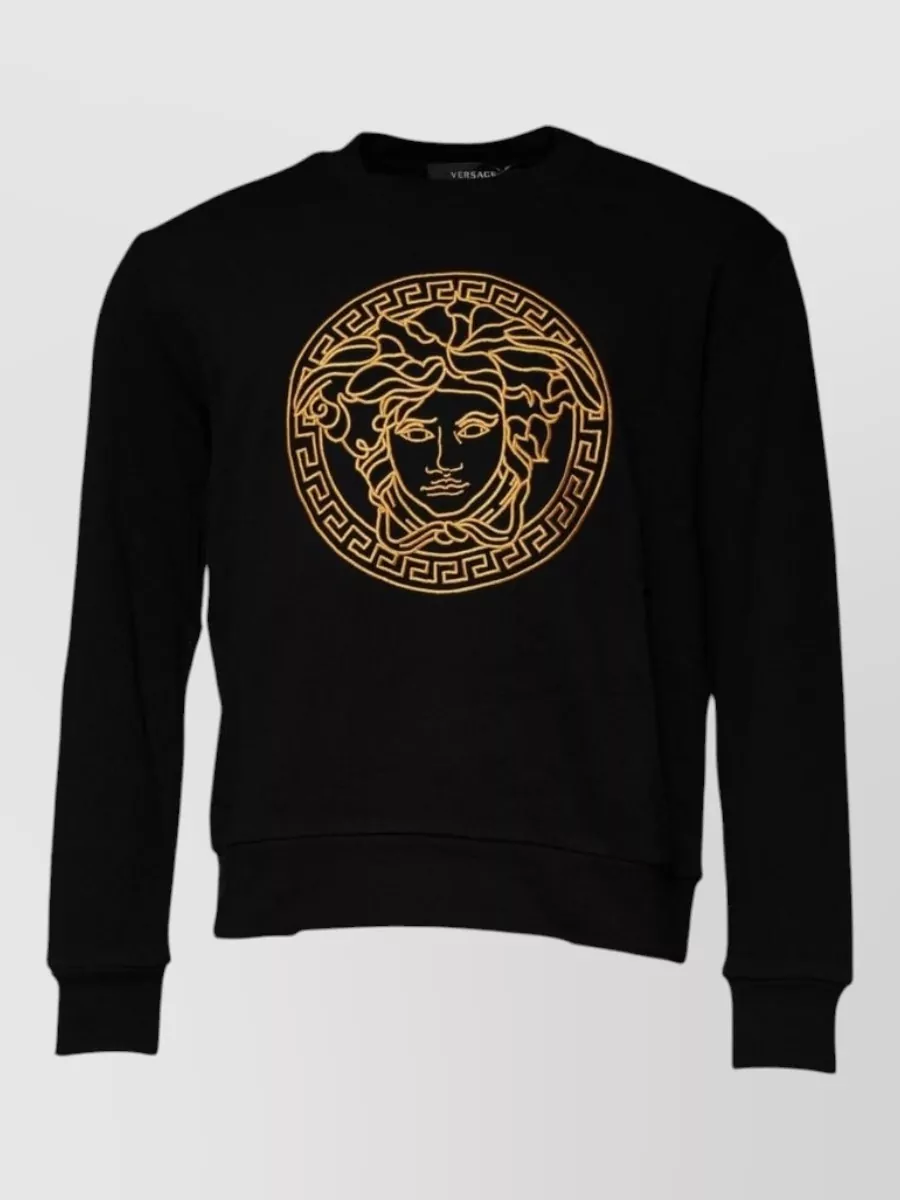 Versace cotton medusa embroidered crew neck sweatshirt