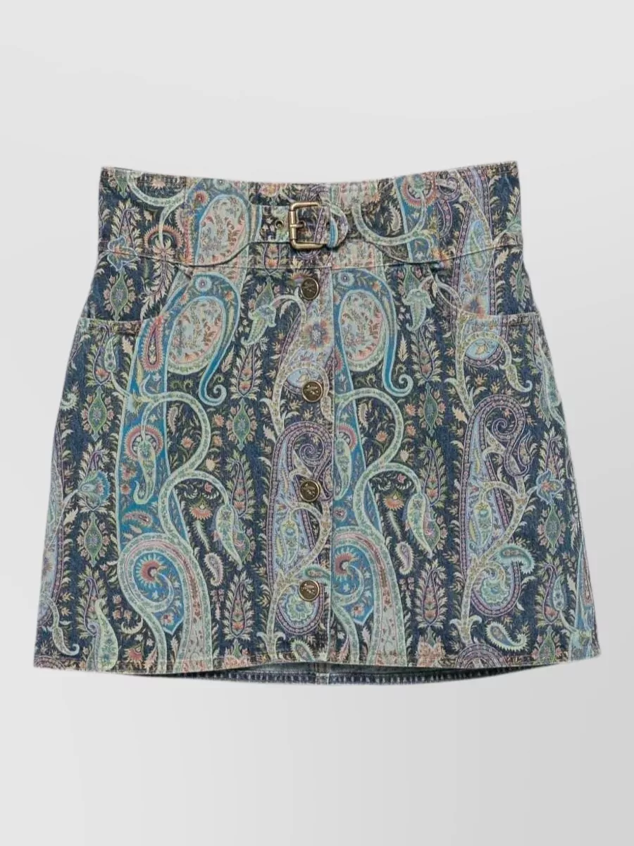 Etro Denim Paisley-Print Mini Skirt
