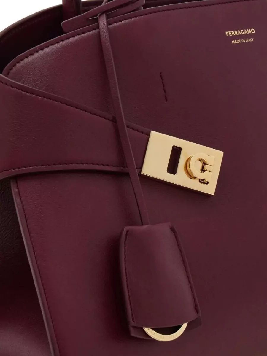 Ferragamo Medium Tote Bag Gold Tone Hardware Top Handle