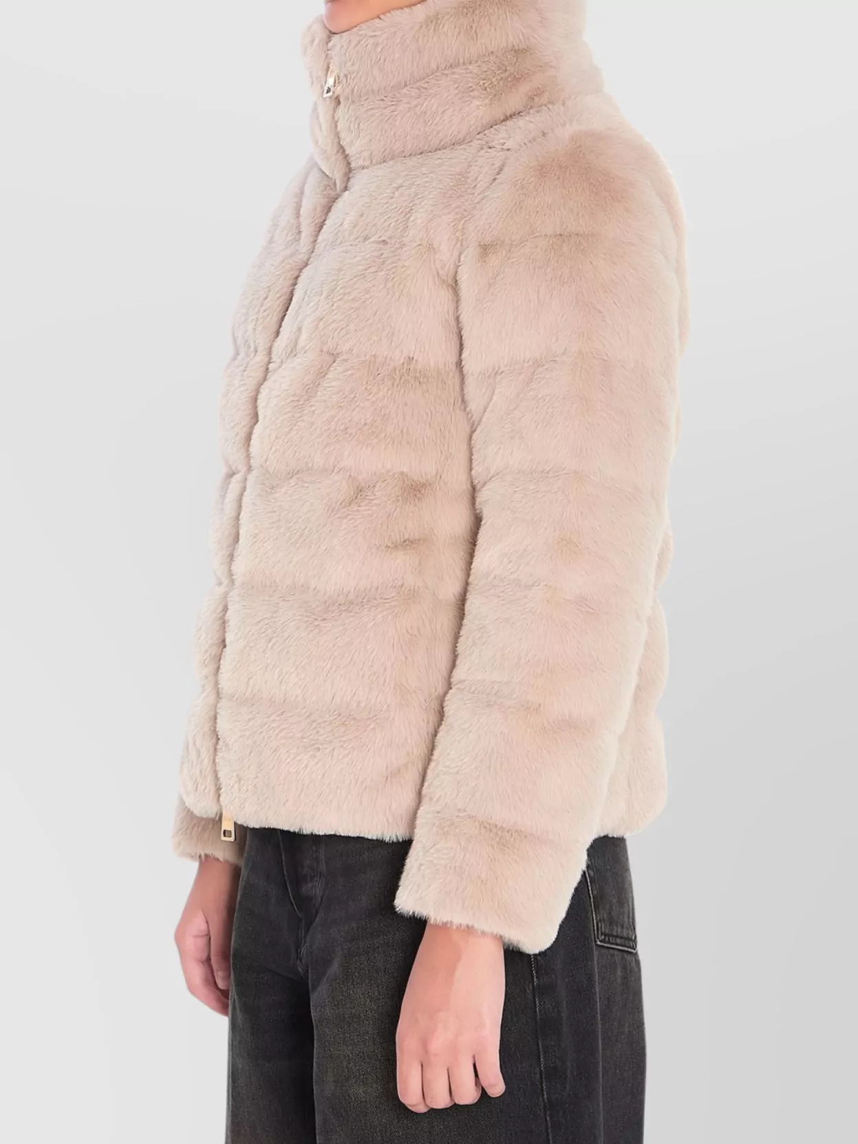 Herno Faux Fur Down Jacket With High Collar In Neutral