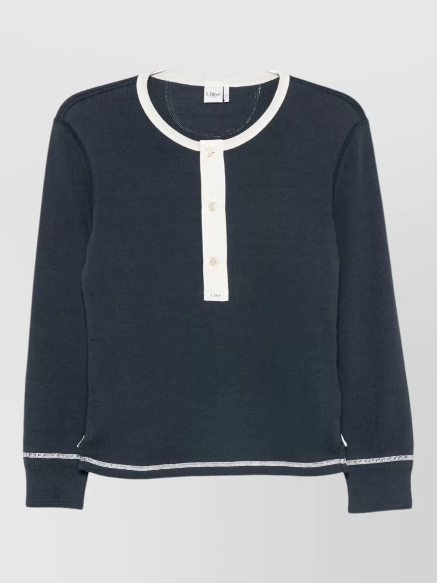 Chloé Silk Nylon Knit Top Long Sleeves In Blue