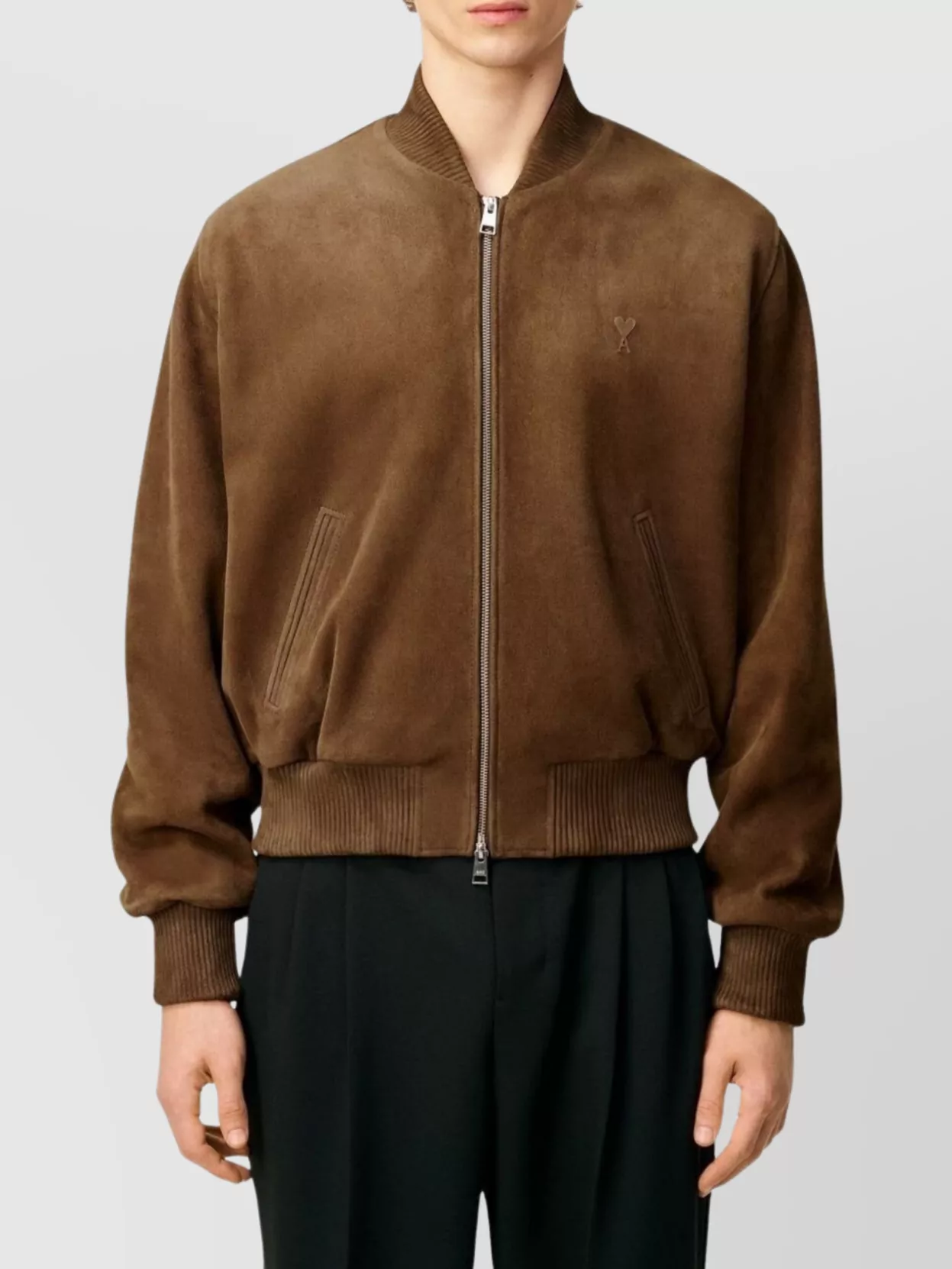 Ami Alexandre Mattiussi Ribbed Collar Blazer Side Pockets In Brown