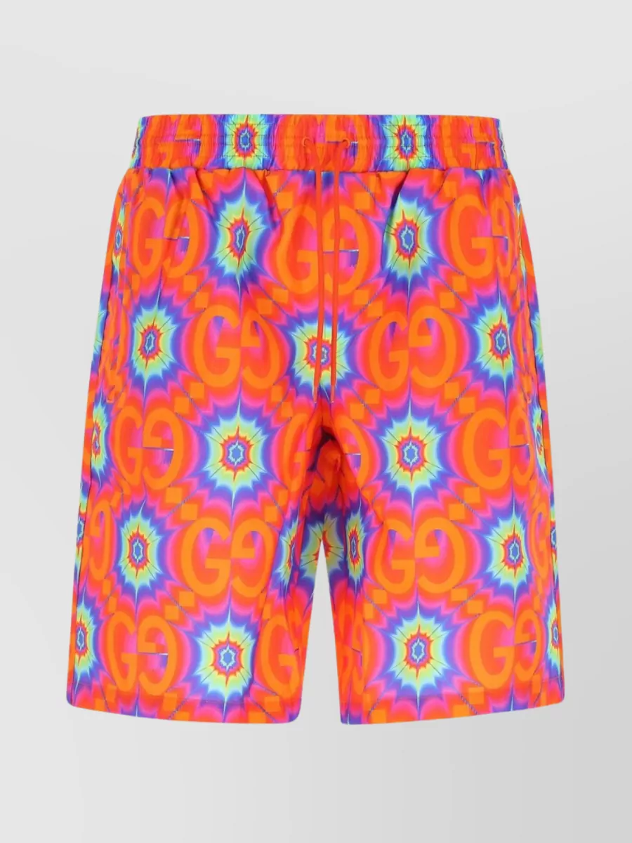 Shop Gucci Versatile Elastic Waistband Swim Shorts In Orange