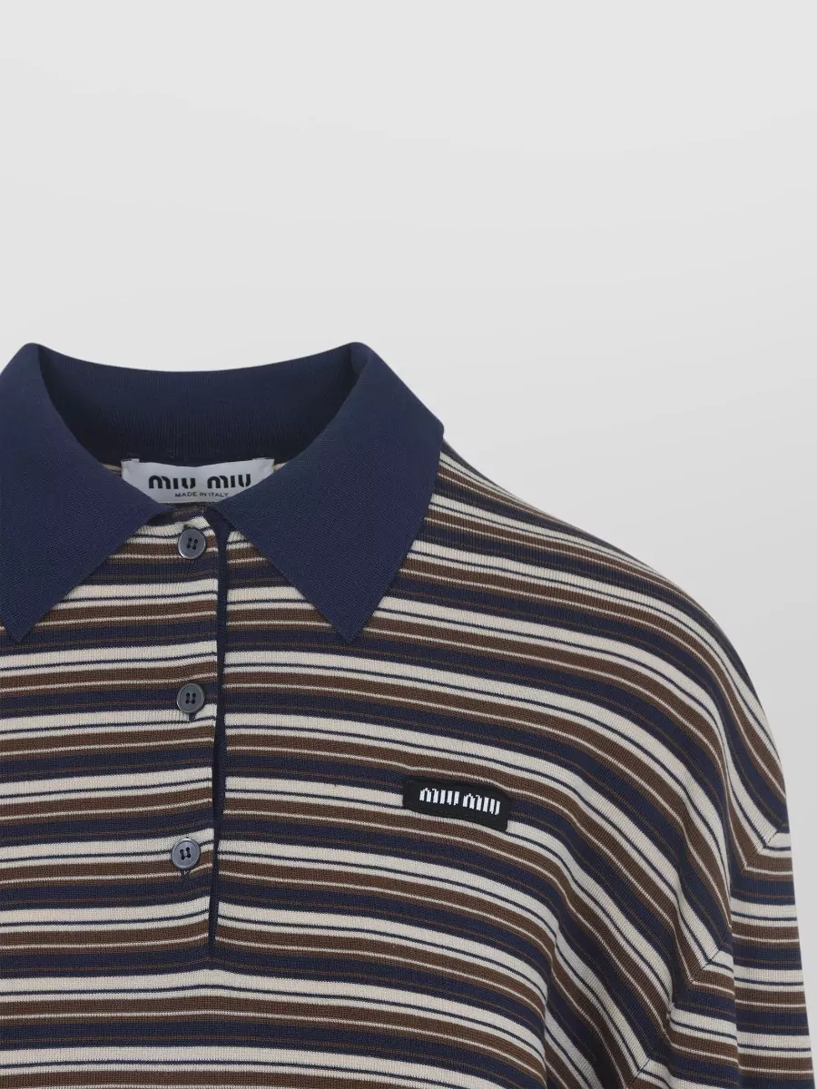 Miu Miu Polo Shirt Ribbed Cuffs Striped Pattern
