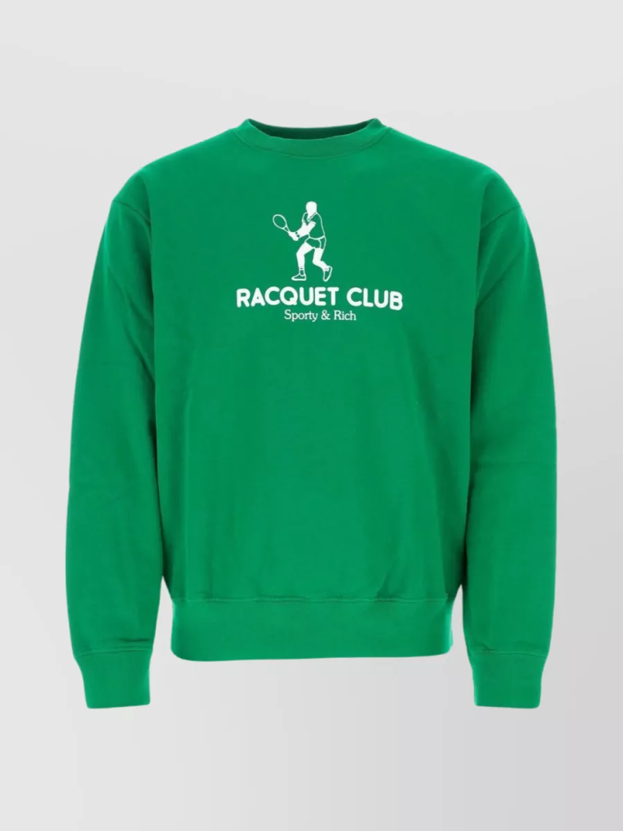 Shop Sporty And Rich Logo Print Cotton Crew-neck Sweatshirt In Green