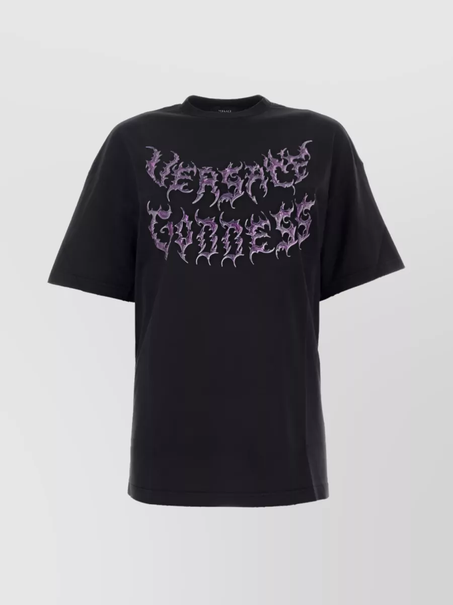 Shop Versace Punkish Logo Print Cotton T-shirt In Black