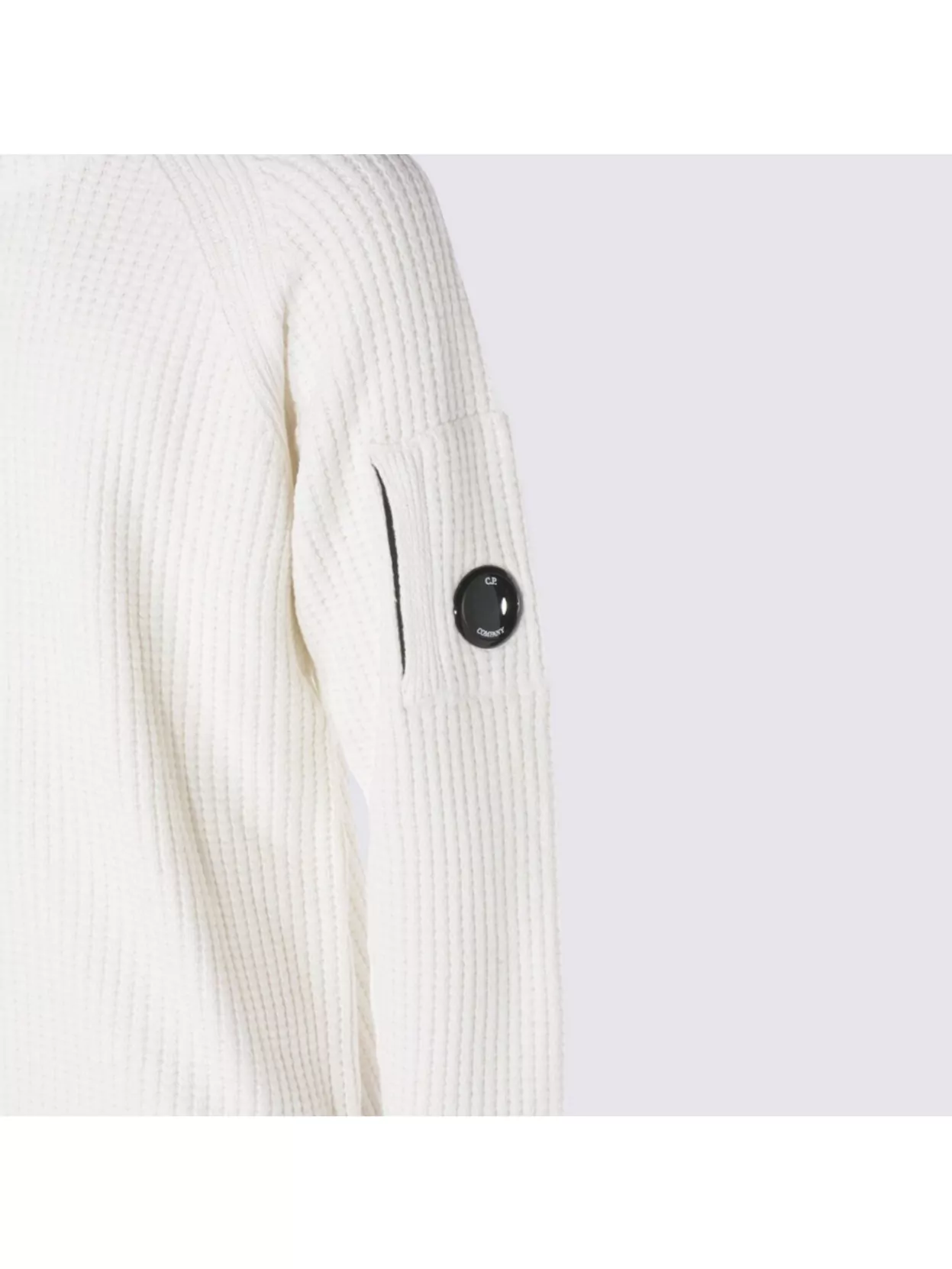 C.p. Company Long Sleeve Ribbed Crewneck With Arm Patch In White