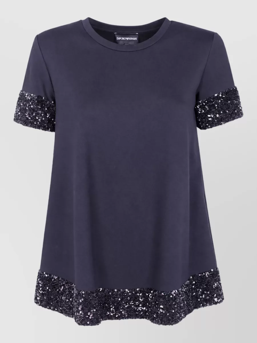 Emporio Armani Sequined trim short-sleeve top