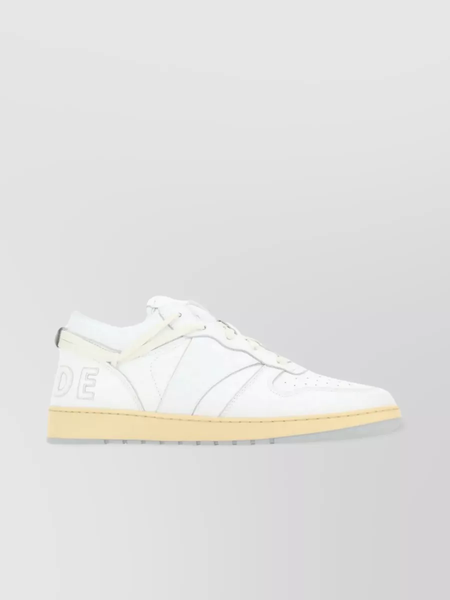 Shop Rhude Ankle Padded Vintage Leather Sneakers In White