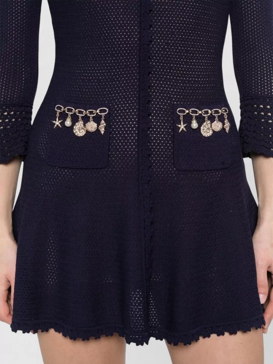 Self-Portrait Pointelle Knit Long-Sleeve Mini Dress