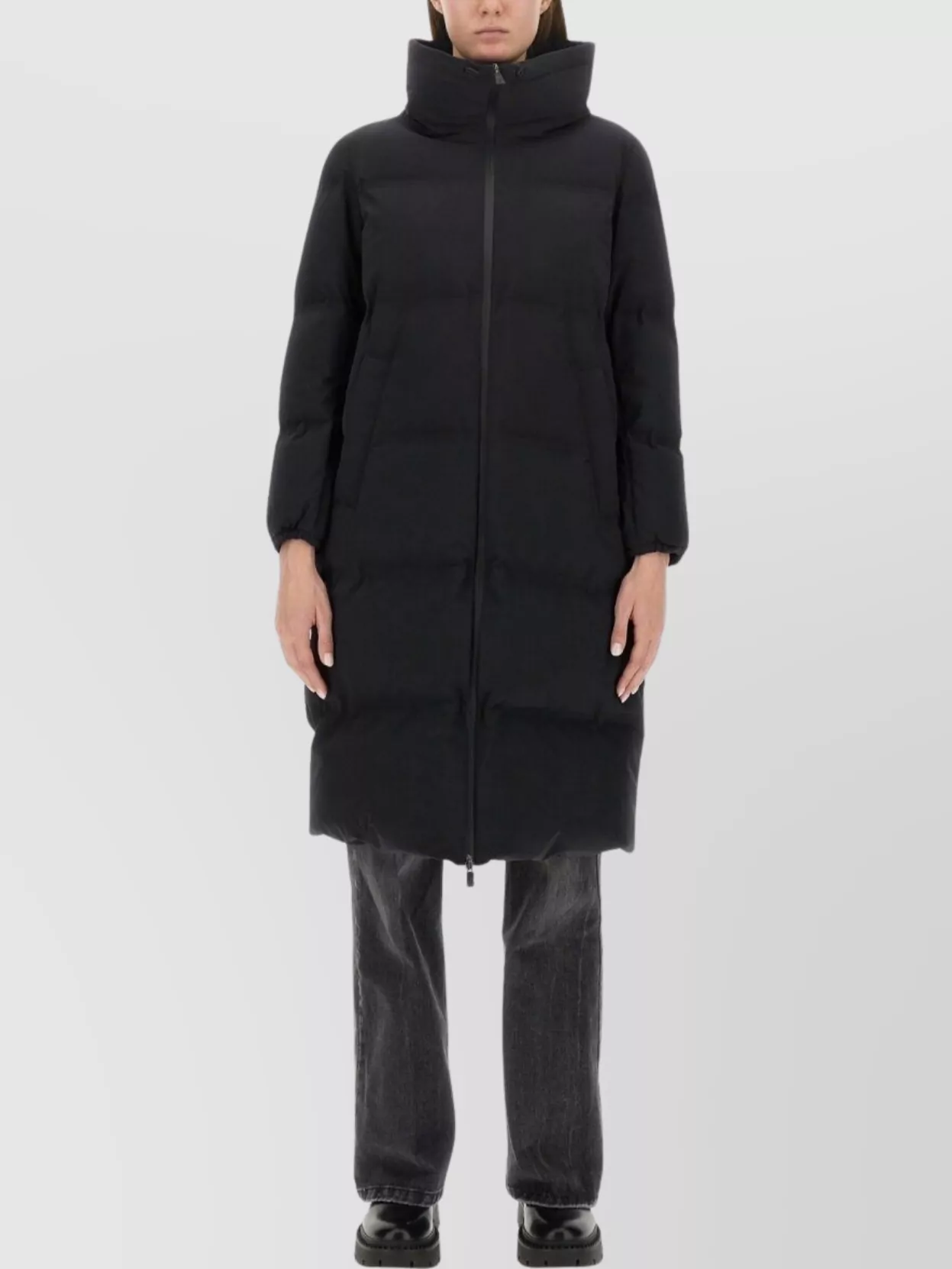 Herno Long Length Quilted Coat With High Collar In Black