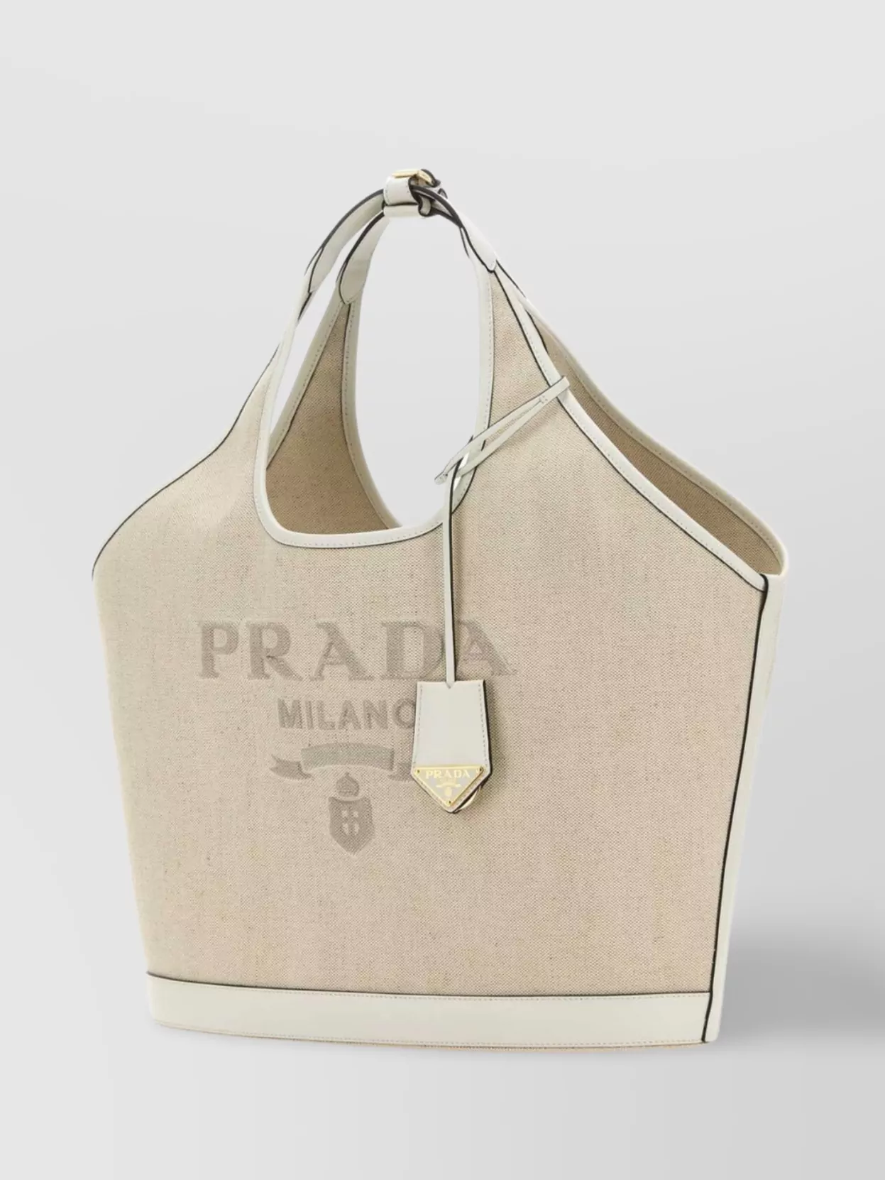 Shop Prada Round Top Handles Geometric Logo Detail Bag