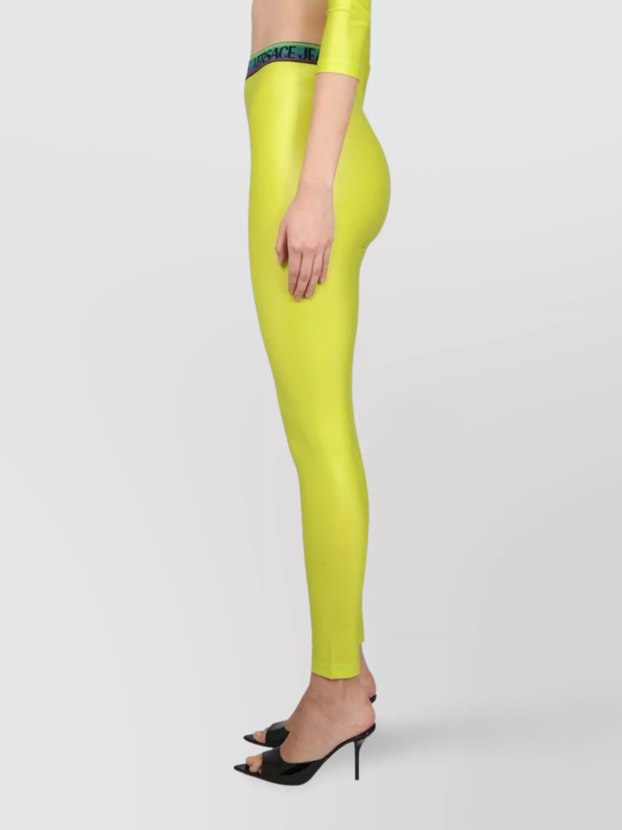 Versace Jeans Couture High-waisted Stretch Leggings Logo In Green