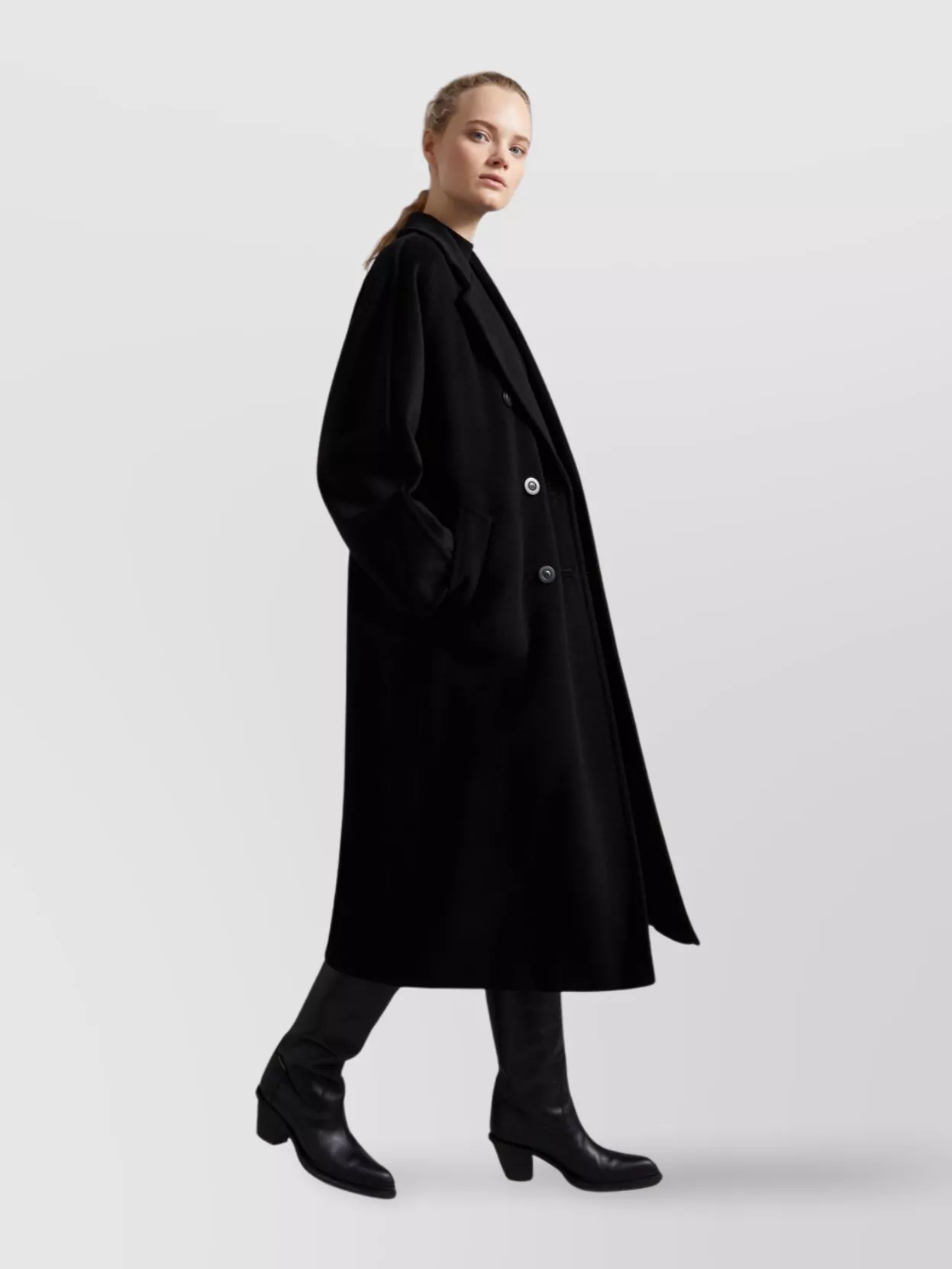 Max Mara Madame Double-breasted Wool And Cashmere-blend Coat In Black