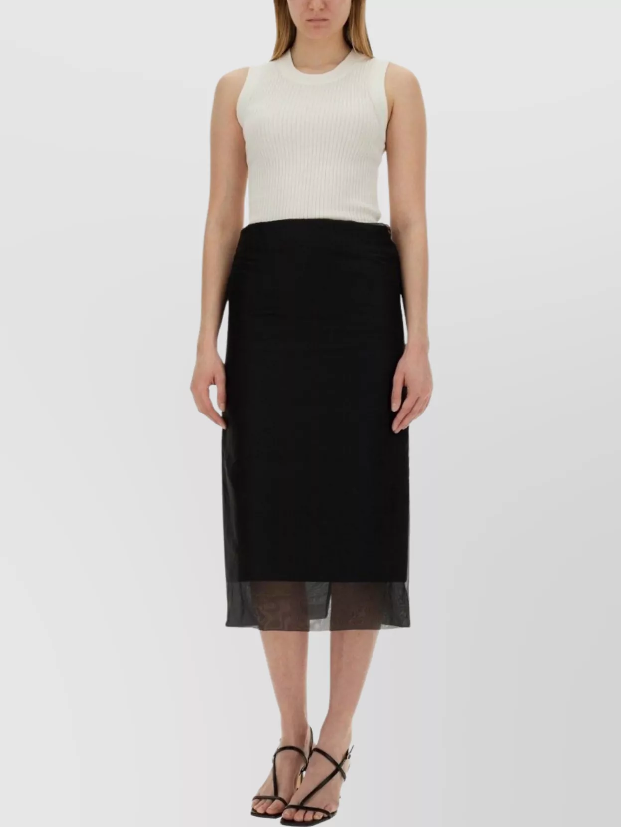 Sportmax Midi Skirt With Sheer Hem And Slit In Black