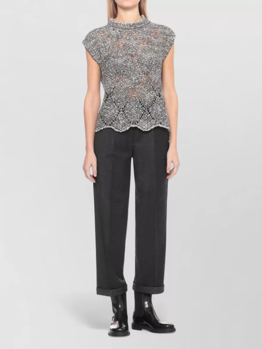 D.exterior Lurex Perforated Long-Sleeve Sweater