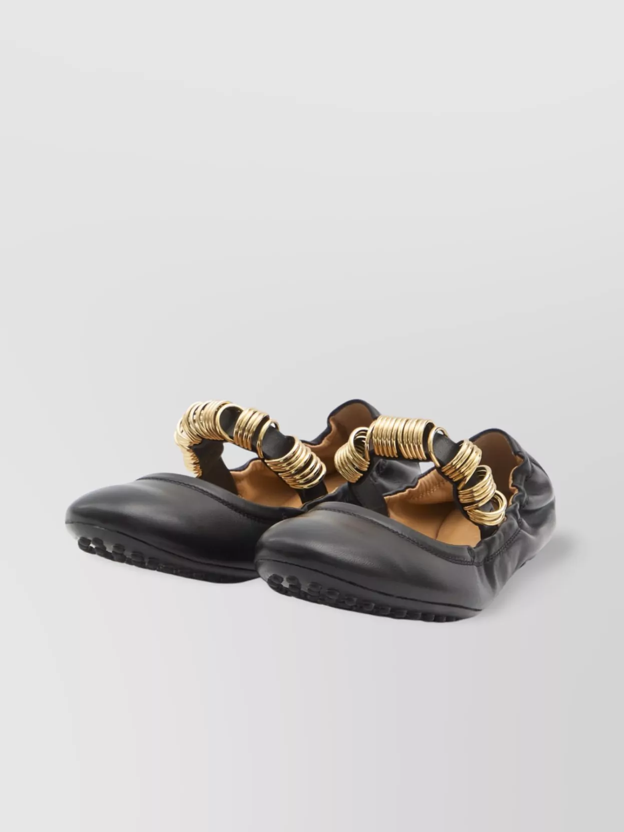 Tod's Metallic Rings Strap Nappa Leather Ballerinas Shoes In Black