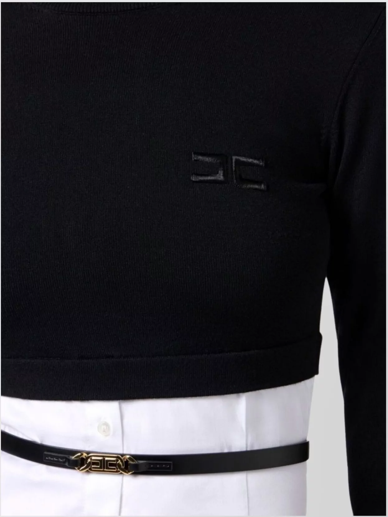 Elisabetta Franchi High-Neck Sweater Logo-Buckle Belt