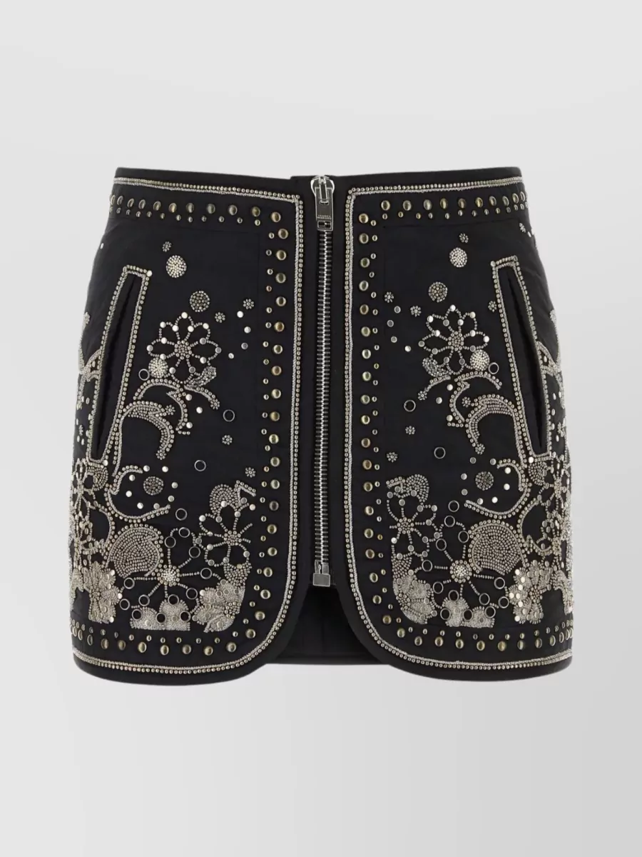 Shop Isabel Marant Blanca Intricate Embellished Cotton Mini Skirt In Black