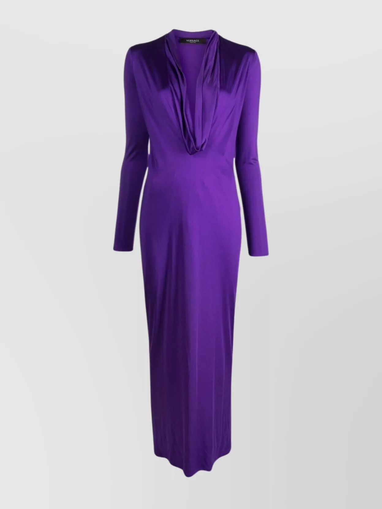 Shop Versace Flowing Draped Maxi Dress In Purple