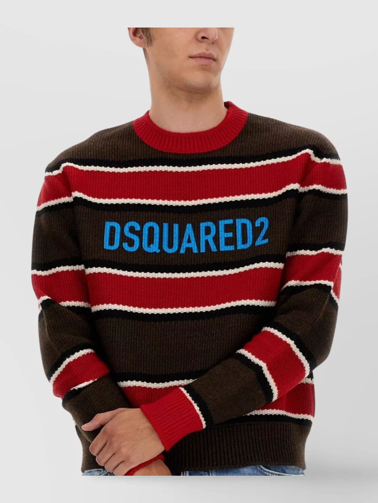 Dsquared2 Logo Crew Neck Sweater With Striped Pattern In Multi
