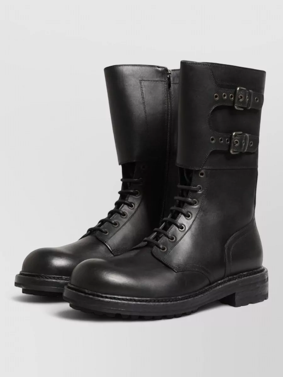 Dolce&Gabbana Leather Belted Combat Boots